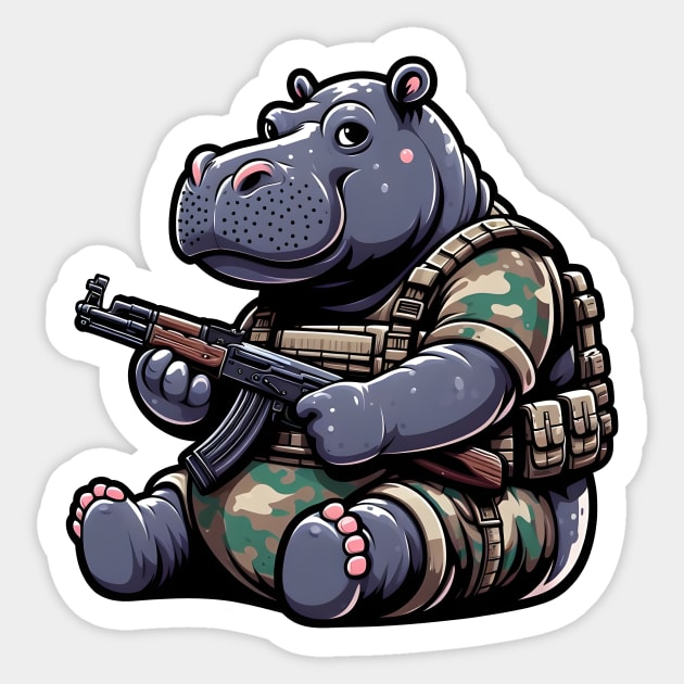 Tactical Hippo Sticker by Rawlifegraphic